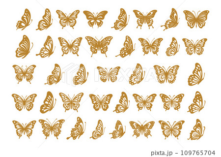 Vector monarch butterfly silhouette set cutout line insect wing wing animal summer spring nature fly collection. Vector monarch butterfly silhouette set cutout line insect wing wing animal summer spring nature fly collection. 109765704