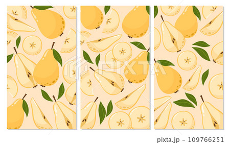 Set of pear backgrounds. Summer fruit vector illustration in cartoon flat style. For banner, poster, flyer, stories 109766251