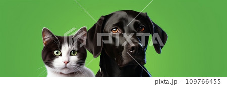 Cat and dog isolated on green background Cat and dog isolated on green background 109766455