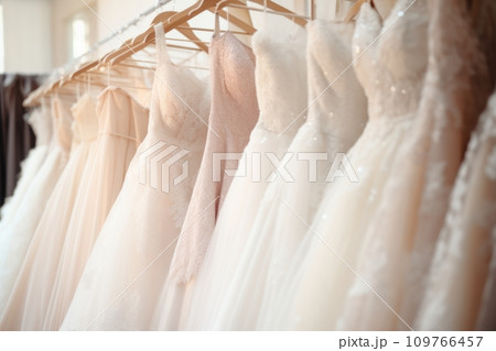Various wedding dresses in the wedding salon Various wedding dresses in the wedding salon 109766457