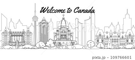 Canada famous landmarks in situation of downtown by silhouette style Canada famous landmarks in situation of downtown by silhouette style 109766601