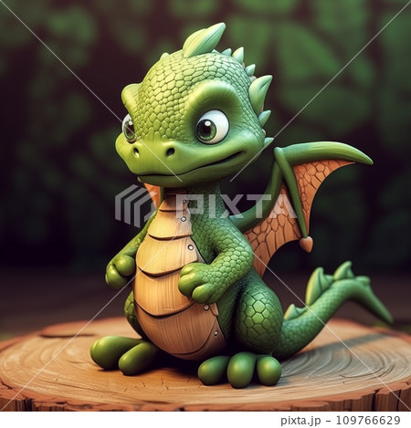 AI-generated content. Cute little green wooden dragon, photorealistic 109766629