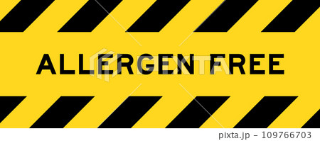 Yellow and black color with line striped label banner with word allergen free 109766703
