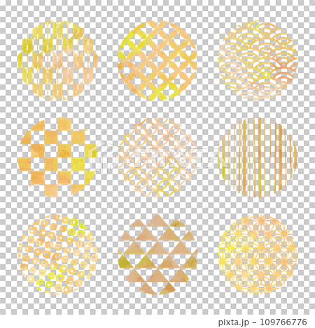 Yellow Japanese pattern circle illustration material set (watercolor style vector) Yellow Japanese pattern circle illustration material set (watercolor style vector) 109766776