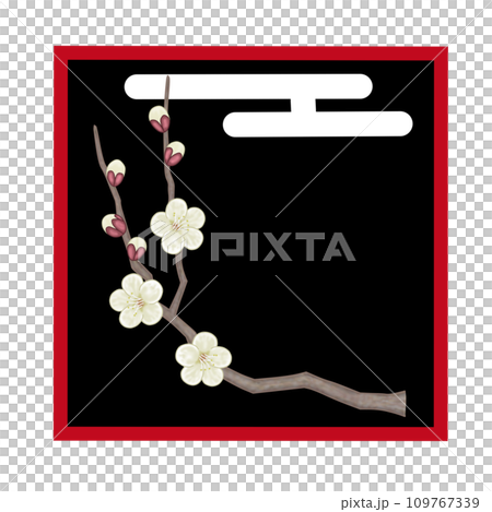 春に咲く白い梅の花と雲のフレーム 109767339