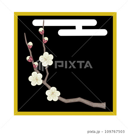 春に咲く白い梅の花と雲のフレーム 109767503