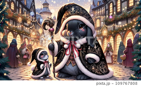 魔法の世界　黒兎親子のサンタクロース　黒衣装 109767808