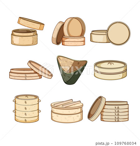 bamboo steamer set cartoon vector illustration 109768034