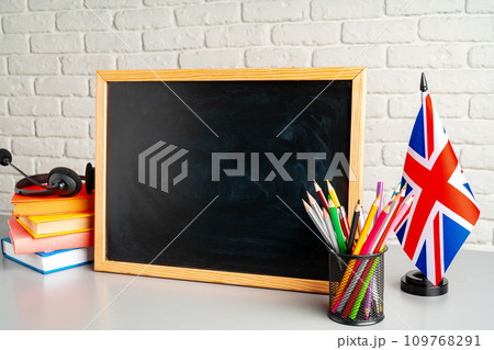 Flag of the United Kingdom and blackboard with space for text Flag of the United Kingdom and blackboard with space for text 109768291