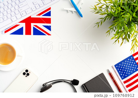 Flag of Great Britain and stationery on white background 109768912