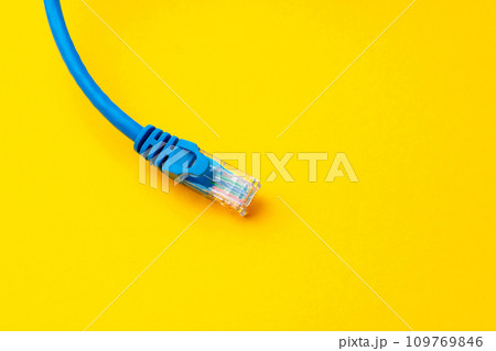 Network cable on yellow background studio shot Network cable on yellow background studio shot 109769846