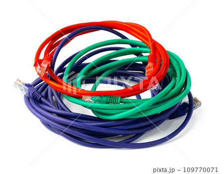 Colorful network cables switch on white background Colorful network cables switch on white background 109770071