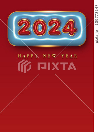 2024 New Year 3D logo design realistic colorful balloon style, red template with copy space. Holiday symbol design for greeting card, invitation, calendar, party, label, metallic numbers, background 2024 New Year 3D logo design realistic colorful balloon style, red template with copy space. Holiday symbol design for greeting card, invitation, calendar, party, label, metallic numbers, background 109772147