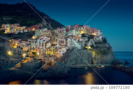 Manarola town at night, Cinque Terre region in Italy Manarola town at night, Cinque Terre region in Italy 109772180