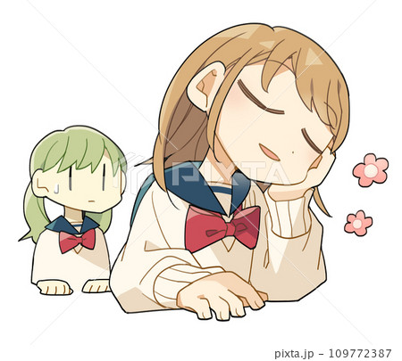 頬杖をついて空想する女子生徒 109772387