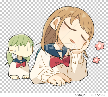 頬杖をついて空想する女子生徒 109772387