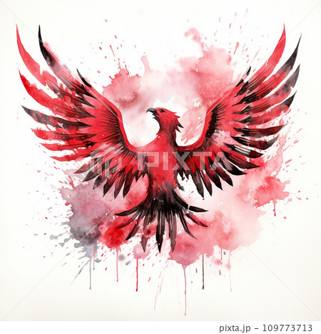Grunge eagle with red and black splashes on white background. Watercolor illustration. Grunge eagle with red and black splashes on white background. Watercolor illustration. 109773713
