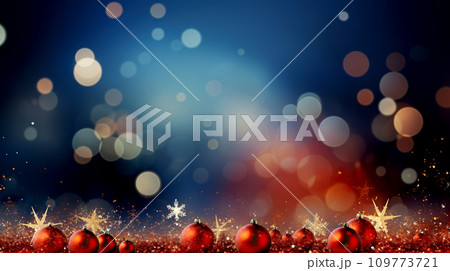 Christmas background with red balloons and snowflakes on blurred background. 109773721