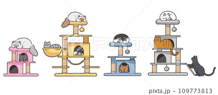 キャットタワーと猫のイラストセット キャットタワーと猫のイラストセット 109773813