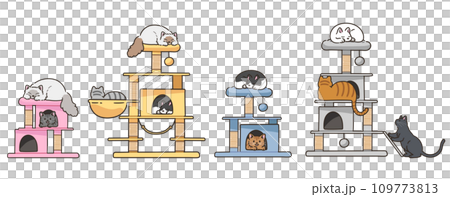 キャットタワーと猫のイラストセット キャットタワーと猫のイラストセット 109773813