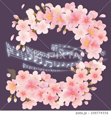 音符に描いた桜の背景イラスト 109774358