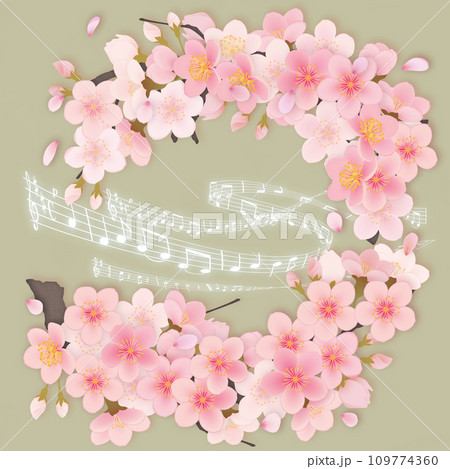 音符に描いた桜の背景イラスト 109774360