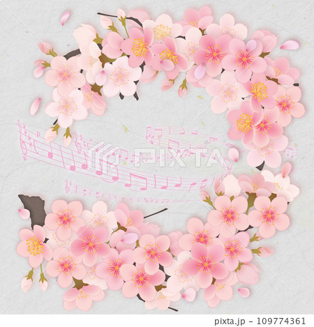 音符に描いた桜の背景イラスト 109774361