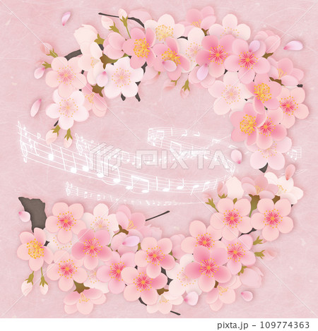 音符に描いた桜の背景イラスト 音符に描いた桜の背景イラスト 109774363