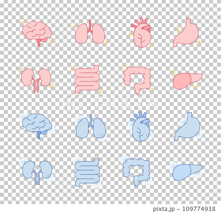 健康的內臟，不健康的器官，插圖，線條畫，簡單的設計，健康，大腦，肺，心臟，胃，腸道 109774938