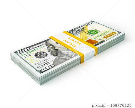 Stack of new 100 US dollars 2013 edition banknotes 109776126