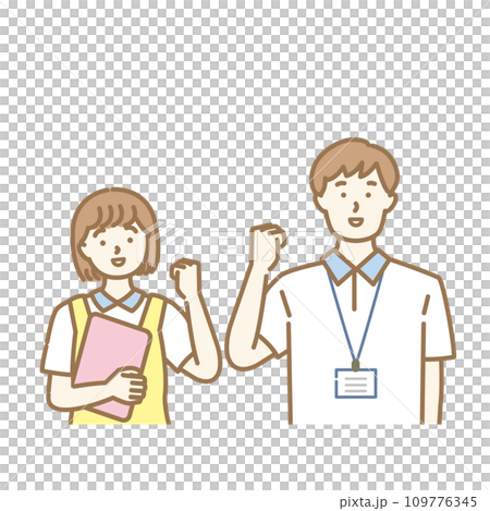 男女護理人員打拳頭插畫素材 109776345