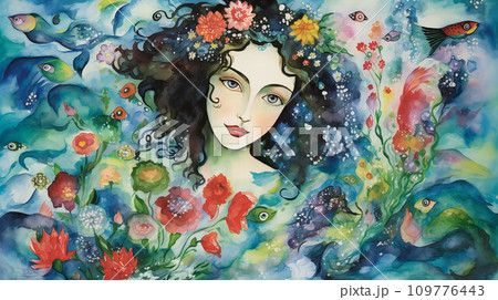 花に囲まれた美しい西洋女性 花に囲まれた美しい西洋女性 109776443