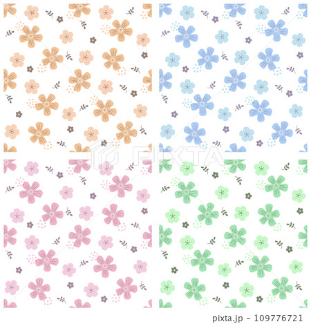 北欧風の花柄 シームレスパターン・セット 北欧風の花柄 シームレスパターン・セット 109776721