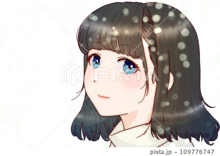 雪降る中で微笑む女の子　髪＝黒　背景無し 109776747