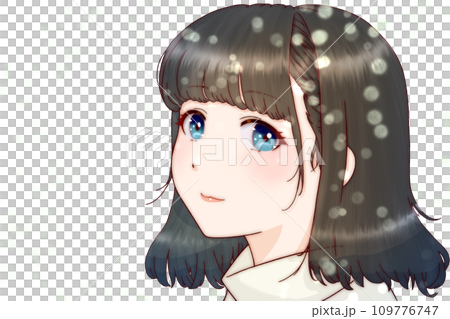 雪降る中で微笑む女の子　髪＝黒　背景無し 109776747