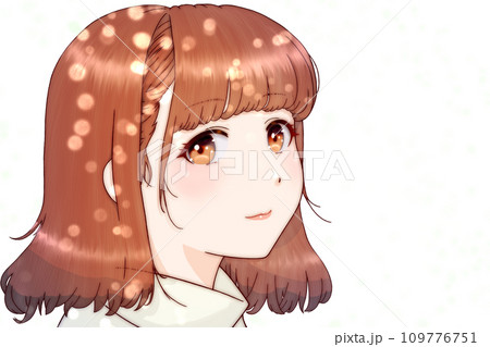 雪降る中で微笑む女の子　髪＝茶　背景無し　左右反転版 109776751