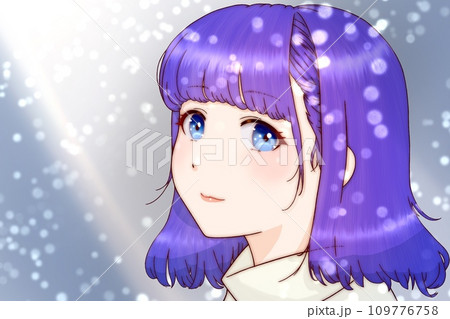 雪降る中で微笑む女の子　髪＝紫 109776758