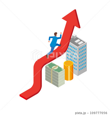 ビジネスマンの出世や昇給のイメージイラスト ビジネスマンの出世や昇給のイメージイラスト 109777056