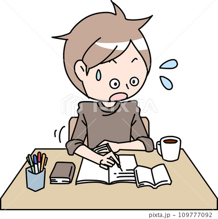 慌てて勉強する男性 慌てて勉強する男性 109777092