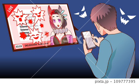 VTuberがライブ配信で話しリスナーがコメントを荒らしているイラスト VTuberがライブ配信で話しリスナーがコメントを荒らしているイラスト 109777395