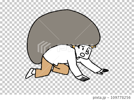 一個似乎被重物壓垮的人，背負著沉重負擔的人。 109778256