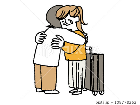 母親と抱き合う女性　別れを惜しむ人々のイラスト 109778262