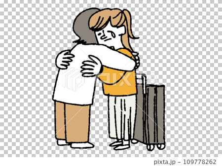 母親と抱き合う女性　別れを惜しむ人々のイラスト 109778262