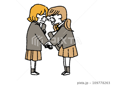 卒業式で友達とお別れする女子学生達　別れを惜しむ人々のイラスト 109778263