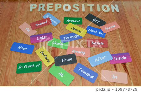 English grammar word cards on wooden desk 109778729