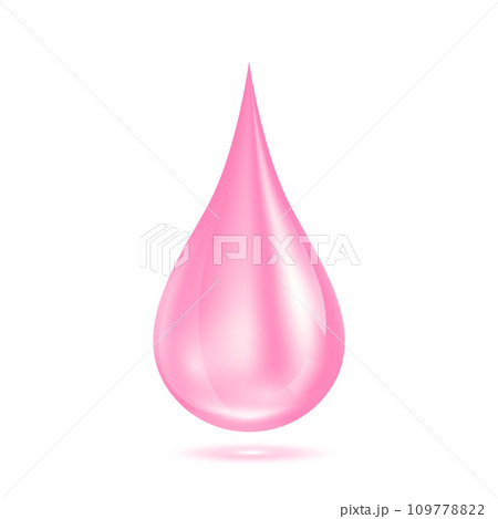 Vitamins collagen serum water drop pink isolated on white background. Solution complex shining. For beauty skin care cosmetics. Medical scientific concepts. 3D Realistic Vector. 109778822