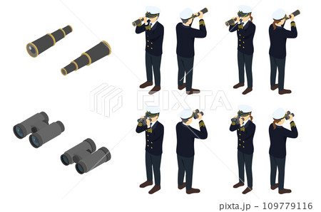 アイソメトリックイラスト:望遠鏡と双眼鏡 109779116