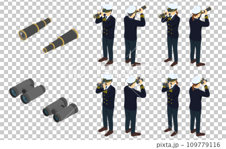 アイソメトリックイラスト:望遠鏡と双眼鏡 109779116