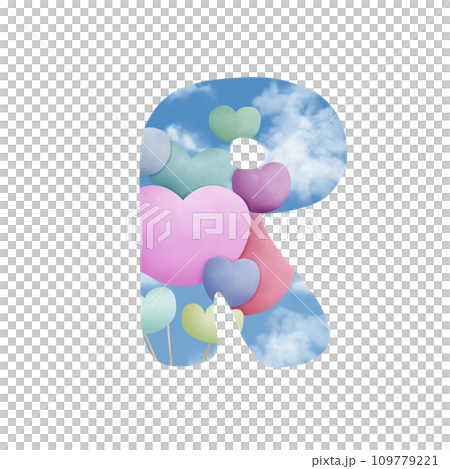 Alphabet letter R with  bunch of balloons  109779221