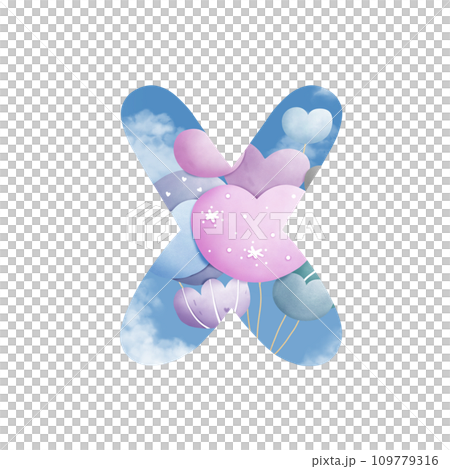 Alphabet letter X with  bunch of balloons  109779316